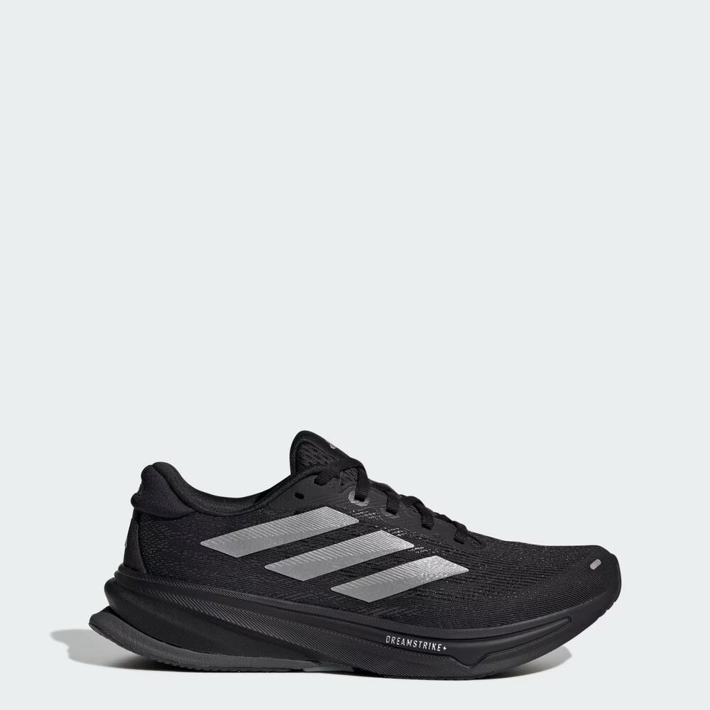 NEW ADIDAS women's supernova rise 2 running shoes in core black/silver metallic/